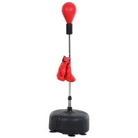 Soozier Free Standing Punching Bag with Stand and Boxing Gloves, Height Adjustable Boxing Bag Set, For Training, Exercise, Fitness & Stress Relief - Red(m-11)