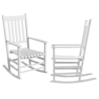 Outsunny Wooden Rocking Chair Set, Curved Armrests, High Back, Slatted Seat Outdoor Rocker Set, White(m-11)