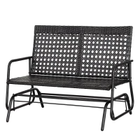 Outsunny Patio 2-Person Wicker Glider Bench Rocking Chair, Outdoor All-Hand Woven PE Rattan Loveseat w/ Ergonomic Design Rocking System for Patio, Garden, Porch, Lawn, Black(m-11)