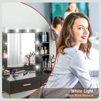 HOMCOM Makeup Vanity Table Set with Lighted Mirror, Stool, Drawers, Shelves, 2 Lighting Modes, Dressing Table, Black(m-4)