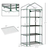 Outsunny 28" x 20" x 63" Portable Greenhouse with 4 Tier Shelves Outdoor Hot House Plant Flower Greenhouse, Steel Frame, PVC Cover, Transparent(m-3)