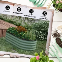 Outsunny 4.9' x 2' x 1.4' Galvanized Raised Garden Bed Kit, Metal Planter Box with Safety Edging, Green(m-7)