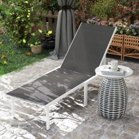 Outsunny Outdoor Lounge Chair, 5-Level Reclining Outdoor Chaise Lounge Tanning Chair with Mesh Seat, Grey(m-9)