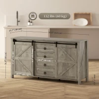HOMCOM 60" Buffet Cabinet, Farmhouse Sideboard with Sliding Barn Doors, Drawers and Adjustable Shelves, Distressed Light Grey(m-3)