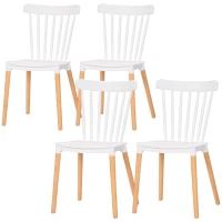 HOMCOM Dining Chairs Set of 4, Modern Kitchen Chair with Slatted Back, PP Seat, Beechwood Legs for Living Room, White(m-2)