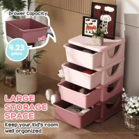 Qaba 30" 4 Tier Kids Storage Unit Dresser Tower w/ 4 Drawers, Pink(m-4)