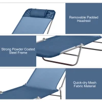 Outsunny Folding Chaise Lounge Chair, Pool Sun Tanning Chair, Outdoor Lounge Chair with Reclining Back, Breathable Mesh Seat, Headrest for Beach, Yard, Patio, Dark Blue(m-5)