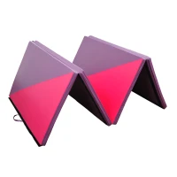 Soozier 4'x10'x2" Folding Gymnastics Tumbling Mat, Exercise Mat  with Carrying Handles for Yoga, MMA, Martial Arts, Stretching, Core Workouts, Pink and Purple(m-11)