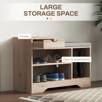 HOMCOM Upholstered Shoe Storage Bench, Hallway Shoe Storage with Seat, Drawer, 3 Open Shelves for Entryway, Grey(m-4)