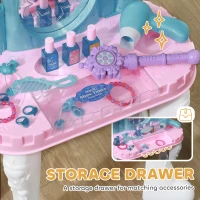 Qaba Kids Vanity Set with Mirror and Stool, Light, Music, Castle Design Makeup Table for Girls 3-6 Years, Multicolor(m-6)