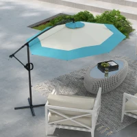 Outsunny 10 FT Cantilever Umbrella, Round Hanging Offset Umbrella with Crank, Tilt and Cross Base for Garden, Backyard, Blue(m-7)