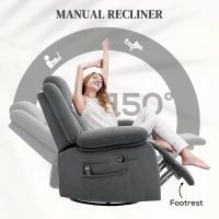 HOMCOM Recliner Massage Armchair with Heat, Oversized Swivel Rocker with Footrest, Remote and Side Pockets, Gray(m-5)