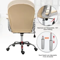 Vinsetto PU Leather Home Office Chair, Button Tufted Desk Chair with Padded Armrests, Adjustable Height and Swivel Wheels, Beige(m-7)