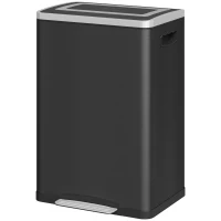 HOMCOM 2 x 20 Liter Garbage Bin, Stainless Steel Garbage Can with Soft-Close Lid and Removable Inner Buckets, Black(m-2)