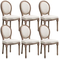 HOMCOM Vintage Armless Dining Chairs Set of 6, French Chic Side Chairs with Curved Backrest and Linen Upholstery for Kitchen, or Living Room, Cream White(m-11)
