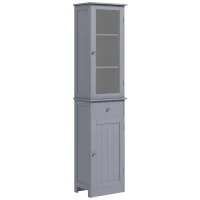 kleankin Tall Bathroom Cabinet, Narrow Storage Cabinet with Acrylic Door, Drawer, and 3 Shelves, Gray(m-1)