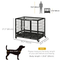 PawHut Heavy Duty Dog Crate Cage for Medium Small Dogs Cats with Two Doors, Lockable Wheels, Removable Tray, 36" x 24" x 27"(m-3)