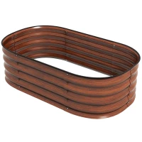 Outsunny 3.4' x 2' x 1' Galvanized Raised Garden Bed Kit, Metal Planter Box with Safety Edging, Brown(m-1)