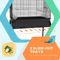 PawHut 51" Bird Cage for Budgies Canaries Finches Lovebirds Parakeets with Rolling Stand, Toys, Black(m-6)
