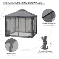 Outsunny 10' x 10' Patio Gazebo, Double Roof Outdoor Gazebo Canopy Shelter with Netting, Steel Corner Frame for Garden, Lawn, Backyard and Deck, Dark Gray(m-7)