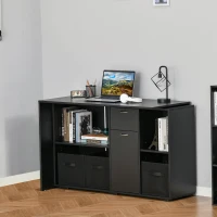 HOMCOM Convertible L-Shaped Computer Desk, Corner Table wth 3 Fabric Storage Boxes, Retractable Home Office Desk, Black(m-9)