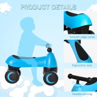 Qaba Baby Balance Bike for 18-36 Months, Toddler No Pedal Ride-on Walking Bike with 4 Wheels Gifts for Boys Girls, Blue(m-6)
