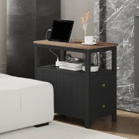 HOMCOM Side Table with Charging Station and USB Ports, Narrow End Table with Drawers, Shelf for Living Room, Black(m-9)