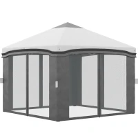 Outsunny 10' x 10' Pop Up Canopy Tent with Netting, Instant Tents for Parties, Height Adjustable, with Wheeled Carry Bag and 4 Sand Bags for Outdoor, Garden, Patio, Gray(m-11)