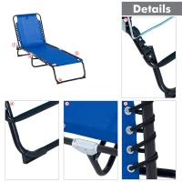 Outsunny Outdoor Folding Lounge Chair, 4-Level Adjustable Chaise Lounge, Tanning Chair Beach Bed Reclining Lounger Cot for Camping, Hiking, Backyard, Navy Blue(m-10)