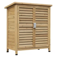Outsunny Wooden Garden Storage Shed Kit Wood Garage Tool Organisation Cabinet with 2 Door , 34" x 18" x 38", Natural(m-12)
