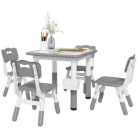 Qaba 5 Pieces Toddler Table and Chair Set, Height Adjustable Activity Table and Chair Set for Nursery Classroom, Grey(m-11)