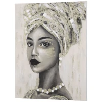 HOMCOM Hand-Painted Canvas Wall Art for Living Room Bedroom, Painting Gold African Woman, 39.25" x 31.5"(m-11)