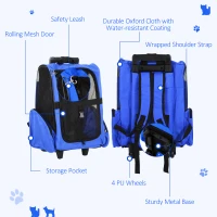 PawHut 2-IN-1 Pet Luggage Box Backpack Carrier Cats Dogs w/ Handle, Rolling Wheel Blue(m-6)