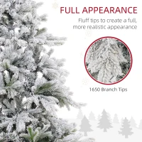 HOMCOM 7ft Artificial Prelit Christmas Tree with Warm White LED Light and Snow Flocked Branches, Metal Base(m-6)