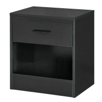 HOMCOM Modern Side Table with Drawer and Storage Shelf, End Table for Living Room, Black Wood Grain(m-11)
