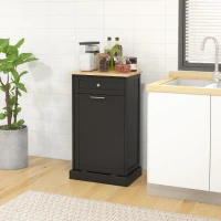 HOMCOM Kitchen Tilt Out Trash Bin Cabinet, Free Standing Recycling Cabinet, Trash Can Holder with Drawer, Black(m-1)