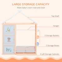 Qaba Kids Dress Up Storage, Multifunctional Kids Wardrobe Closet Hanging Rack Built for Kids Bedroom Storage, Featuring Bins, Cabinets, Top Shelf, and Drop-In Shelves, Orange(m-4)