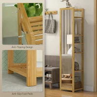 HOMCOM 66" x 14" Standing Mirror with 6-Tier Shelf, Floor Mirror Full Body Mirror for Bathroom, Living Room, Nature Wood(m-6)