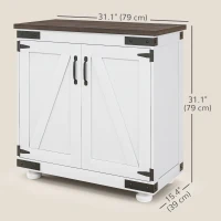 HOMCOM Sideboard Buffet, Kitchen Storage Cabinet with Barn Door and Adjustable Shelves, White and Brown(m-3)