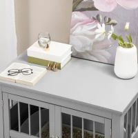 PawHut Wooden Dog Crate End Table, Dog Crate Furniture with Triple Doors, Puppy Crate for Small Dogs Indoor Use, Dark Gray(m-8)