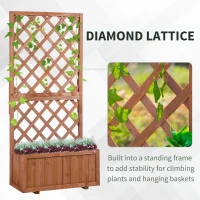 Outsunny Wooden Raised Garden Bed with Trellis, 59" Outdoor Planter Box with Drainage Holes, Planter Raised Bed for Climbing Vine Plants Flowers, Orange(m-4)