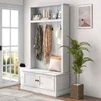 HOMCOM Hall Tree, Entryway Bench with Coat Rack, White(m-10)