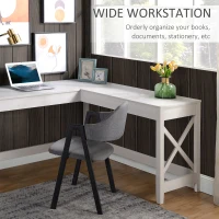 HOMCOM Home L-Shaped Desk Computer Desk Office Corner Writing Table Study Workstation, White Wood Grain(m-4)