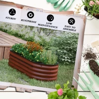 Outsunny 4.9' x 2' x 1.4' Galvanized Raised Garden Bed Kit, Metal Planter Box with Safety Edging, Brown(m-7)