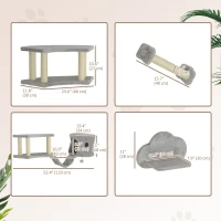 PawHut 4 Piece Cat Wall Shelves with Scratching Post, Ladder, Condo, Jumping Platforms, Light Grey(m-3)