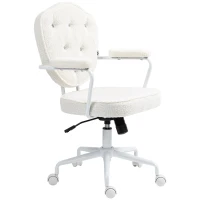 HOMCOM Cute Office Chair, Desk Chair with Button Tufted Teddy Bear Fleece, Swivel Computer Vanity Chair, Cream White(m-1)