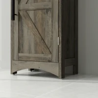 HOMCOM Farmhouse Tall Slim Bathroom Storage Cabinet with Recessed Drawer, Narrow Cabinet with Barn Door, Weathered Gray Oak(m-8)
