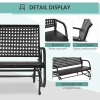 Outsunny 2 Seater Wicker Outdoor Glider Bench, Patio Swing Garden Bench, Garden Loveseat Rocking Chair, w/ Extra Wide Seat, Curved Backrest for Backyard, Poolside, Lawn, Black(m-5)
