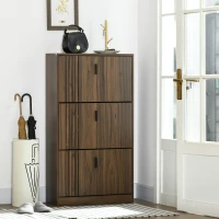 HOMCOM Shoe Storage Cabinet Organizer for 18 Pairs of Shoes with 3 Flip Drawers and Adjustable Shelves, Walnut(m-1)