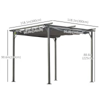 Outsunny 10' x 10' Outdoor Retractable Pergola Canopy, Metal Patio Shade Shelter for Backyard, Porch Party, Garden, Grill Gazebo, Grey(m-3)